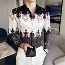 Men's Dress Shirts Fashion Flower Printed Men's Shirt Casual Plus Size Long Sleeve Shirts Male Slim Fit Mens Office Shirt M-6XL 230628