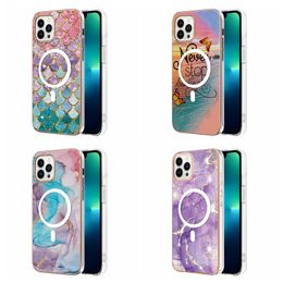 Fashion Magnet Wireless Charging Marble Cases For Iphone 15 14 Pro Max Plus 13 12 11 2.0MM Metallic Soft TPU Chromed Stone Quartz Granite Magnetic Anti-Fall Back Phone