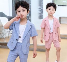 Clothing Sets Boys Summer Suit Kids Jacket Shorts 2Pcs Pograph Children Birthday Graduation Set Baby Wedding Performance Party Dress