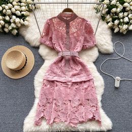 Lace dress new design in summer hollow out embroidery slim fitting short lady Cocktail dress