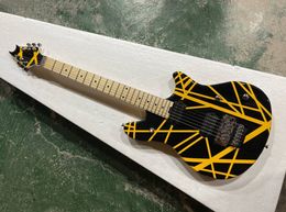 Glossy Black Yellow Stripe Electric Guitar with Chrome Hardware Maple Fingerboard Can be Customised