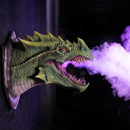 Decorative Objects Figurines 3d Wall Mounted Sculpture Evil Dragon Spray Legend Prop Dinosaur Art Escape Room Halloween Decoration Life-like Glow 230627