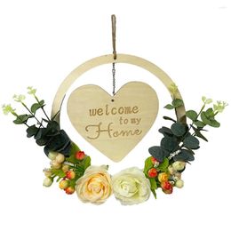 Decorative Flowers Welcome To My Home Sign Front Door Wood With Love Heart Garland Valentine's Day Decorations For Wall Decor