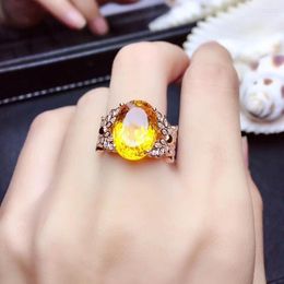 Cluster Rings Natural Citrine Ring For Party Anniversary 925 Sterling Silver Big Size Certified Oval Gemstone Engagement Jewellery Women