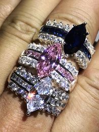 Cluster Rings Big Luxury Marquise Cut 3 Simulado Diamond Wedding Ring para mulheres com logotipo S925 real 925 dedo de prata