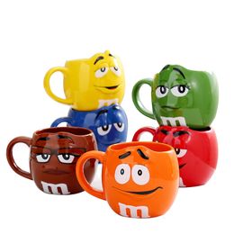 Mugs M M coffee mugs ceramic tea cups and mugs large capacity mark cute bean expression cartoon creative drinkware send spoon 230627