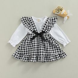 Rompers Ma Baby 3 24M Infant born Girls Clothes Set Ruffles Romper Plaid Skirts Overalls Outfits Autumn Spring Costumes D84 230628