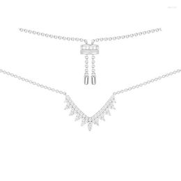 Chains Real 925 Sterling Silver Zircon V Shaped Gear Lace Pendant Necklace Adjustable Chain Women Fashion Banquet Fine Jewellery