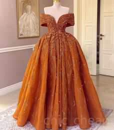 Aso Ebi Orange Ball Gown Prom Dress Lace Beaded Evening Formal Party Second Reception Birthday Bridesmaid Engagement Gowns Dresses Robe De Soiree Zj646 407