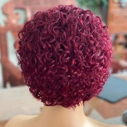 Short Curly Wigs Pixie Cut Human Hair Wig For Women Red Remy High Density Glueless Side Part