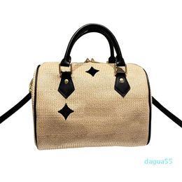 Embroidery Straw Bag Handbag Hollow Out Pillow Shoulder Bags Metal Hardware Zipper Closure Classic Letter Removable Leather