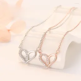 Chains Pure Silver Colour Heart-shaped Necklace Female Collarbone Mosaic Gold Niche Design The Heart Of Ocean Pendant