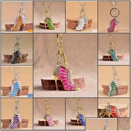 Keychains Lanyards Fashion Crystal High Heeled Rhinestone Key Chains Purse Pendant Bags Cars Shoe Ring Holder Mix Colors Rings For Dhxfj