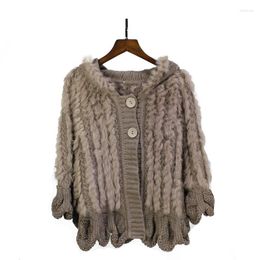 Scarves Autumn Winter Women's Genuine Knitted Fur Poncho With Hoody Pashmina Wraps Lady Capes Female Stole VF5033