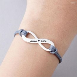 Charm Bracelets Personalised Name Custom Bracelet Men Women Infinity Pendant Adjustable Leather String Valentine's Day Gift