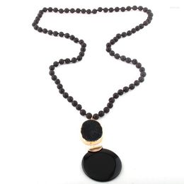 Pendant Necklaces Fashion Bohemian Jewelry Semi Precious Stones Long Knotted Stone Links Round Agat For Women Ethnic Necklace Gord22