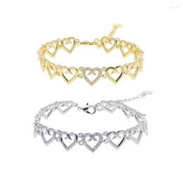 Link Bracelets Hollow Out Heart Shape Cz Bracelet For Women Men Iced Simple Micro Paved Shiny Round Crystal Tennis Hand Chain Jewellery