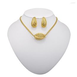 Necklace Earrings Set Dubai Gold Plated Hollow Twist Beads Pendant Earring Jewellery African Nigerian Women Wedding Party Bride Gift