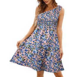 Basic Casual Dresses Women Sexy One Shoulder Dress For Sundress Graphic Printed Flowy Beach Sleeveless Mnin Party 230627