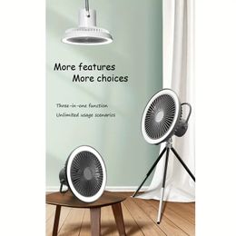 Portable Camping Fan With Rechargeable Battery, Multifunctional USB Outdoor Ceiling Fan With LED Light And Tripod Stand Desktop Fan