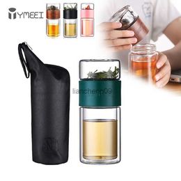 YMEEI 200ML Glass Tea Water Bottles With Bag Tea Philtre Strainer Tea Cup Double Wall Tea Bottle Portable Outdoor Drinkware Cup L230620