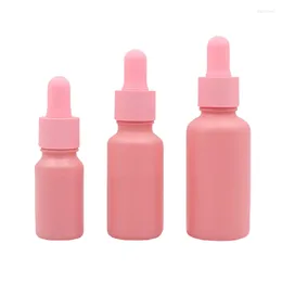 Storage Bottles Cosmetic Packging Refillable Pipette Vial 10ml 20ml 30ml Cute Frost Pink Glass Essential Oil Dropper Empty Bottle 15pcs