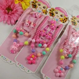 Kids gift jewelry set girl pearl beads cartoon pendants necklace bracelet ring hair clip hairband Set Christmas Party bag filler