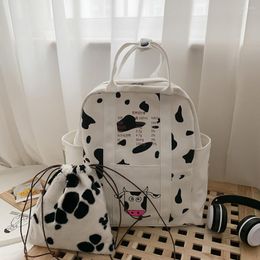 School Bags Casual Canvas Women'S Men'S Backpack High Student Cow Print Plush Coin Purse Travel Bag Schoolbag Teenage Girls