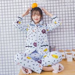 Women's Sleepwear Big Yards M-XXXL Quilted Pajamas Winter Women Pyjamas Sets Lovely Cartoon Suit Thick Warm Cotton Nightwear Female