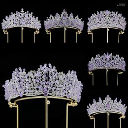 Hair Clips KMVEXO Purple Crystal Crowns And Tiaras Baroque Vintage Crown Tiara For Women Bride Pageant Prom Diadem Wedding Accessories
