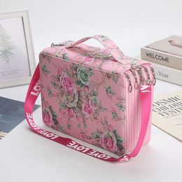 Bags Colourful Flower Pattern 252 Slot 5 Layer Zipper Portable Shoulder Strap Polyester Pencil Case Holder Large Capacity Art Supply