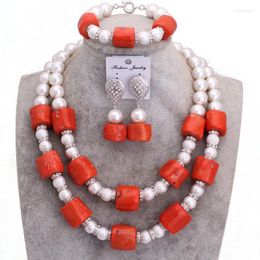 Necklace Earrings Set Dudo Nigerian Jewelry Dubai Orange Original Coral Beads & Imitation Pearl 2023 Fashion