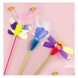 Cat Toys Petstages Feather Wand Toy With Butterfly Dragonfly - Interactive Kitten Teaser Pole Stick For Playtime Exercise Catching D Dhqxc
