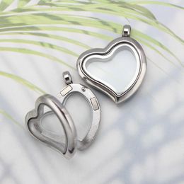 Pendant Necklaces Heart Shape Floating Glass Memory Locket Stainless Steel Medallion (no Charms No Chains)