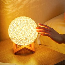 3D Rattan Ball Moon Stepless Dimming Projector Sky LED Night Lights Children's Lamp for Home Bedroom Decor Christmas Gifts HKD230628