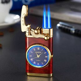 2022 New Rocker Watch Metal Unusual Gas Lighter Jet Butane Torch Windproof Cigarette Men Gadgets C1OO