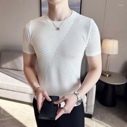 Men's Hoodies Elastic Knitted Hollow Out Breathable Slim Summer Short Sleeve Men Sweatshirt Fashion Oversized 2xl Clothes Black White Top