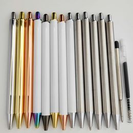 Solid Pure White Metal Pen Blank Retractable No Clip Printing Epoxy Resin Glittering Vinyl UV Dtf Wrap Diy Gifts Gel ink Pens Straight stainless steel