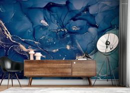 Wallpapers Customise 3d Wallpaper Dark Blue And Turqouise Ink Gold Look Abstract Background Wall Stickers