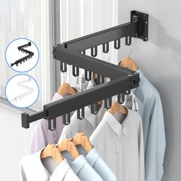 Hangers Racks Folding Clothes Hanger Wall Mount Retractable Cloth Drying Rack Indoor Outdoor Space Saving Home Laundry Clothesline Dropship 230627