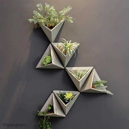 Planters Pots Wall Plant Creative Retro Triangle Wall Plant Pot Cement Flower Arrangement Hanging Flowerpot Patio Living Room Decor R230621