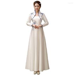 Ethnic Clothing Traditional Elegant Woman Qipao Spring And Autumn Embroidered Vintage Chinese Long Style Improved Cheongsam