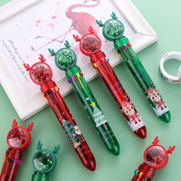 Pens 20Pcs/Lot Kawaii Christmas Elk Retractable Ballpoint Pen Cute 10Color Sequin Santa Multi Colour Pen Gift School Office Stationery