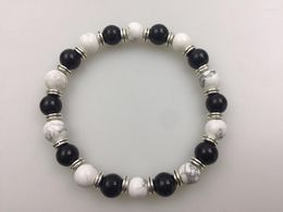 Strand Men's Sports Bracelets Natural Stone White Howlite Black Onxy Bracelet Round Bead Yoga Mala Beads