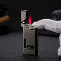 New Ultra-thin Turbo Butane Metal Lighter Red Flame Windproof No Gas Cigarette Cigar Accessories Men's Gifts Outdoor Tools FLYK