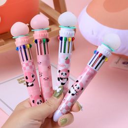 Pens 24 pcs/lot Kawaii Panda 10 Colours Ballpoint Pen Cute Press Ball Pens School Office Writing Supplies Stationery Gift