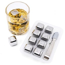 Bar Tools 8 Pcs Stainless Steel Ice Cubes Set Reusable Chilling Stones for Whiskey Wine Cooling Cube Rock Party Tool csdaf 230627