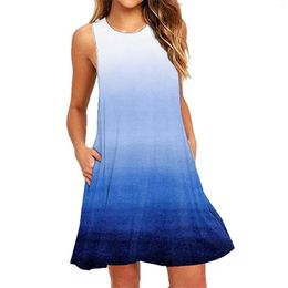 Casual Dresses Womens Summer Gradient Beach Loose Sleeveless Tank Dress With Pockets Sundresses Holiday