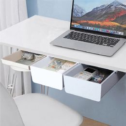 Storage Holders Racks Under Desk Drawer Box Punch Free Hidden Office Stationery Organizer Table Makeup 230627