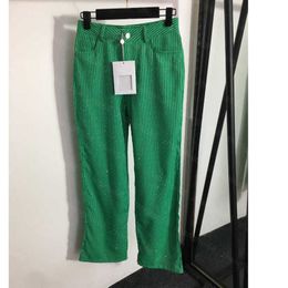 23SS Bayan Tasarımcı Giyim Kadın Pantolon Köpüklü Sıcak Matkap Yüksek Belli Çizgili Düz Bacak Pantolonu Yüksek Kaliteli Kadın Giyim A1